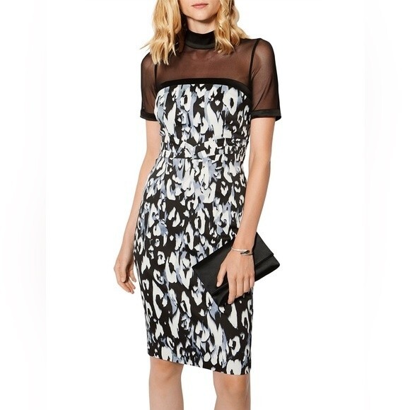 Karen Millen knee-length printed Snow Leopard Pencil Dress  US 10 - Picture 1 of 12